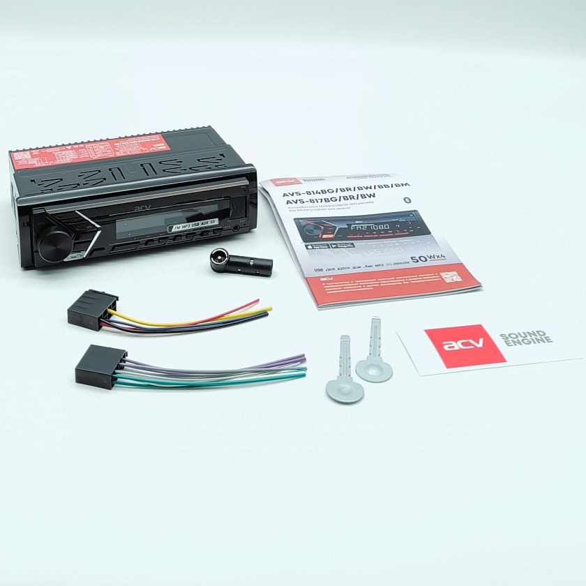 Магнитола в машину ACV AVS-814BB, 1 din, блютуз, USB/AUX/SD/FM/4*50 автомагнитола автомобильная 1 дин, цвет подсветки синий