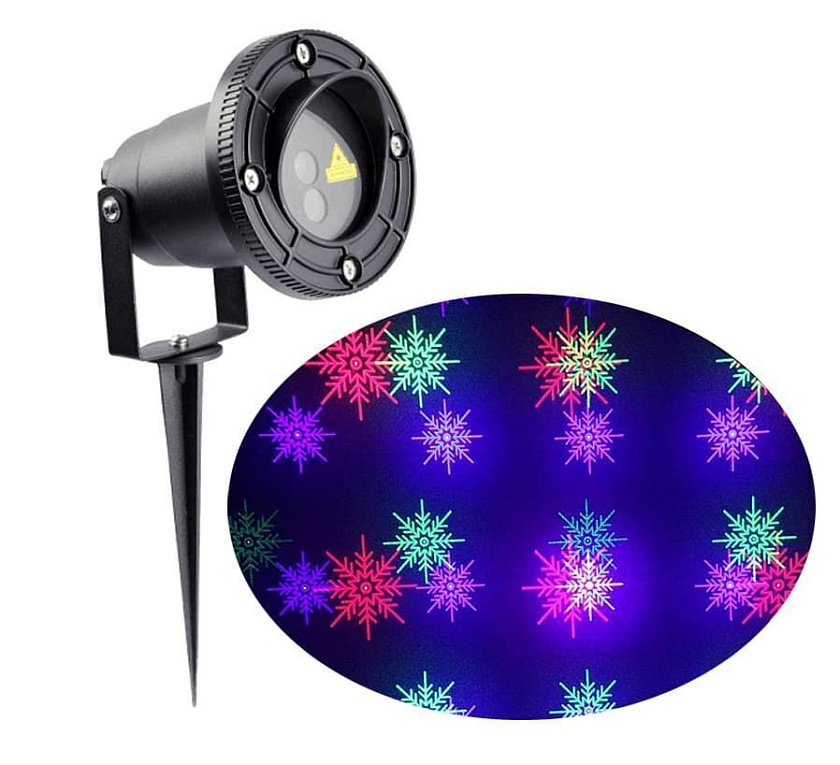 Проектор уличный лазерный новогодний для подсветки домов и деревьев Garden Snow RGB 