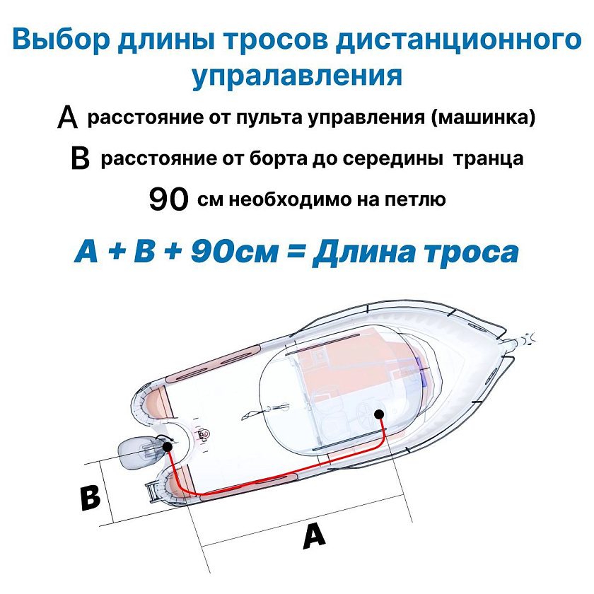 Трос управления газ реверс тип C2, длина 13 FT (3,96 м) Nautflex для лодки с подвесным лодочным мотором