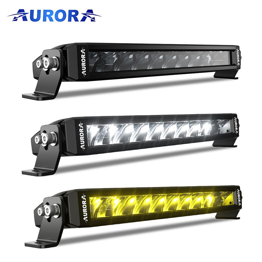 Светодиодная фара балка Аврора ALO-S6-20-R5H1 20", 300 ватт, 12 / 24 В с переключением белый и желтый комбинированный ближний / дальний свет, LED Aurora на квадроцикл, крышу автомобиля, лодку