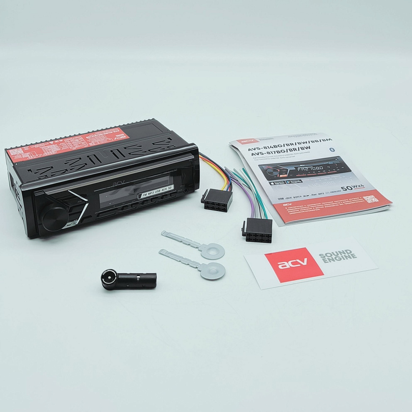 Магнитола в машину ACV AVS-814BB, 1 din, блютуз, USB/AUX/SD/FM/4*50 автомагнитола автомобильная 1 дин, цвет подсветки синий