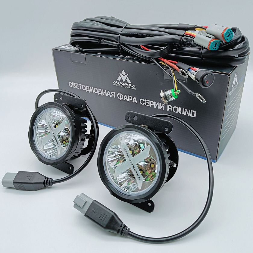 Комплект светодиодных фар Аврора Х (2 шт.) ALO-E-R4T3-P-RGB 40 ватт дальний свет 10 / противотуманная LED фара икс 12 24 В Aurora на квадроцикл, крышу автомобиля, стелс гепард и др. технику