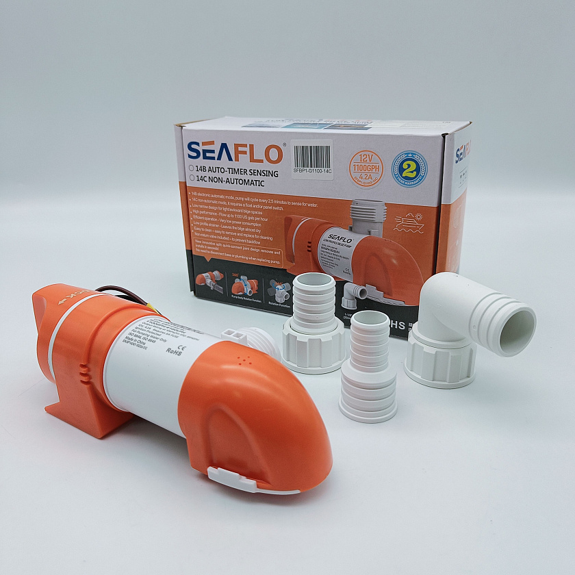 Помпа трюмная SeaFlo 1100 GPH (4140 л/час) 12 вольт электрическая для откачки воды осушительная, для лодки / катера / яхты водооткачивающая, насос 12 В водяной горизонтальный низкопрофильный