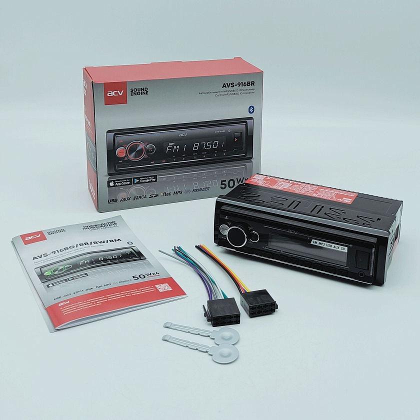 Магнитола в машину ACV AVS-916BR, 1 din, блютуз, USB/AUX/SD/FM/4*50 автомагнитола автомобильная 1 дин, цвет подсветки красный