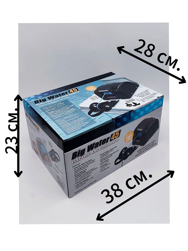 Лебедка якорная электрическая Big Water 45, с роульсом, для лодки (в т.ч. ПВХ), катера, электролебедка для якоря до 20 кг. (дистанционное управление, свободный сброс, светодиодная подсветка)
