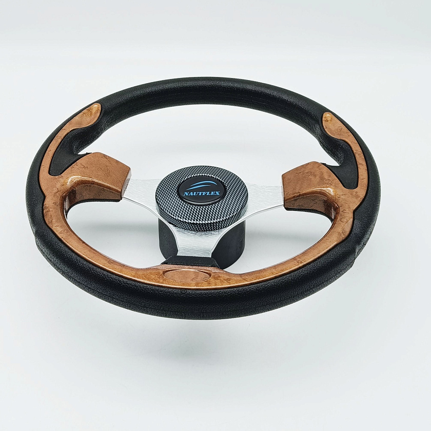 Руль Nautflex Premium (320 мм) для лодки / катера, рулевое колесо (штурвал) для дистанционного управления лодочным мотором, имитация под дерево