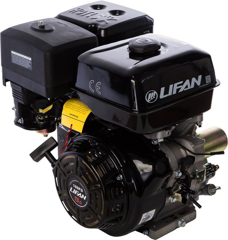 Бензиновй двигатель Lifan 188FD-18А (Лифан 13 л.с.) с электрозапуском и катушкой (генератором) 18 ампер, лифановский мотор на 13 лошадиных сил с электростартером, вал 25 мм
