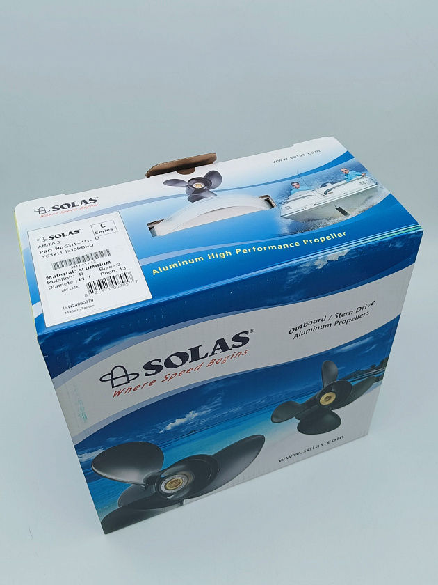 Для лодочного мотора Honda (Хонда) 35 - 60 л.с. гребной винт SOLAS (Тайвань) 13 шаг, диаметр 11,1 дюйма, 13 шлицов на валу, 3 лопасти, алюминиевый серия AMITA 3