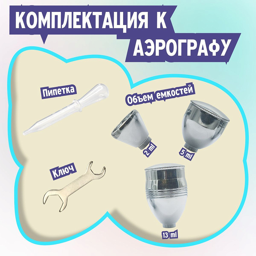 Аэрограф с компрессором JAS. Набор для аэрографии комплект из 4-х предметов (1223, 1137, 1401, 1636)