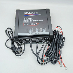 Зарядное устройство универсальное SEA-PRO ТЕ4-0333B (3х12В для LiFePo4, AGM, LEAD-ACID), 3 выхода 12 вольт, для трех типов АКБ на выбор тяговых / сервисных аккумуляторов / свинцово-кислотных батарей   