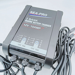 Зарядное устройство универсальное SEA-PRO ТЕ4-0333A (2х12В для LiFePo4, AGM, LEAD-ACID), 2 выхода 12 вольт, для трех типов АКБ на выбор тяговых / сервисных аккумуляторов / свинцово-кислотных батарей   