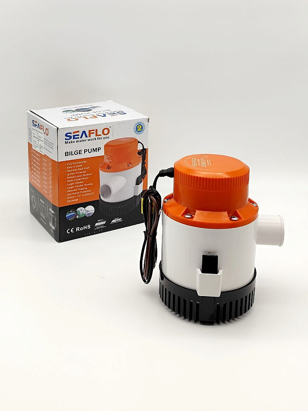 Осушительная трюмная помпа SeaFlo 12 вольт, 3500GPH (13260 л/час, высота 7 м), для лодки, катера, яхты (насос 12 В осушительный для откачки воды на судне / помпа лодочная водооткачивающая)