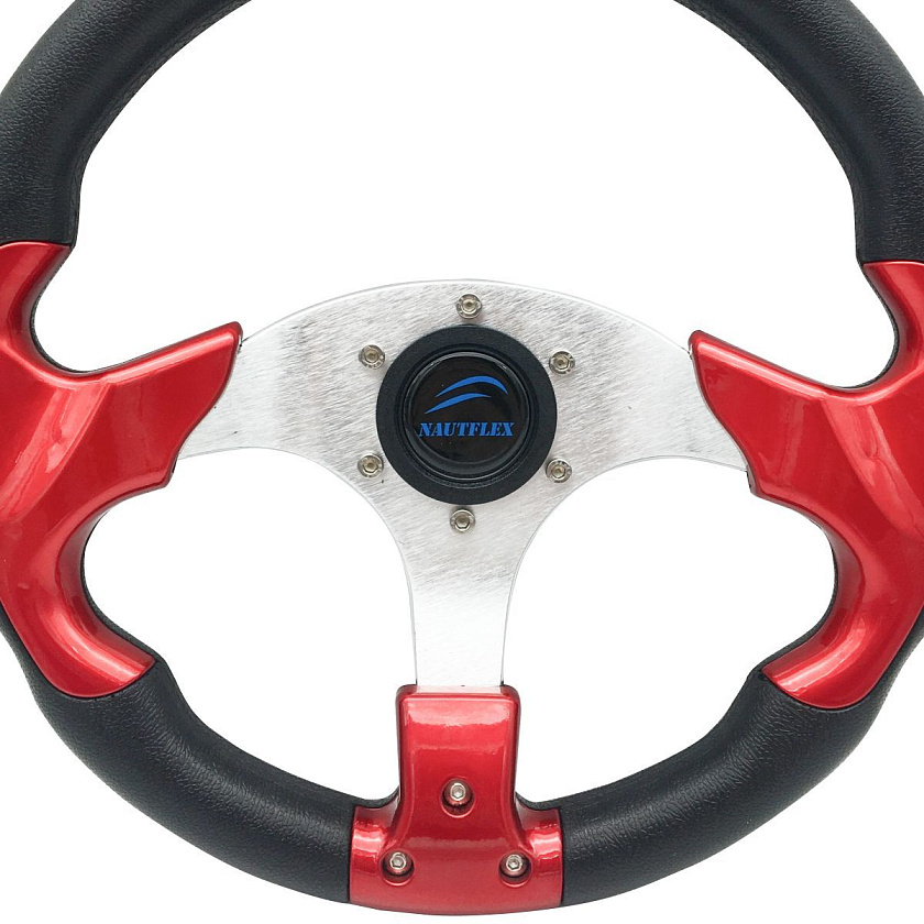 Руль Nautflex Premium (320 мм) для лодки / катера, рулевое колесо (штурвал) для дистанционного управления лодочным мотором, красный. Товар уцененный