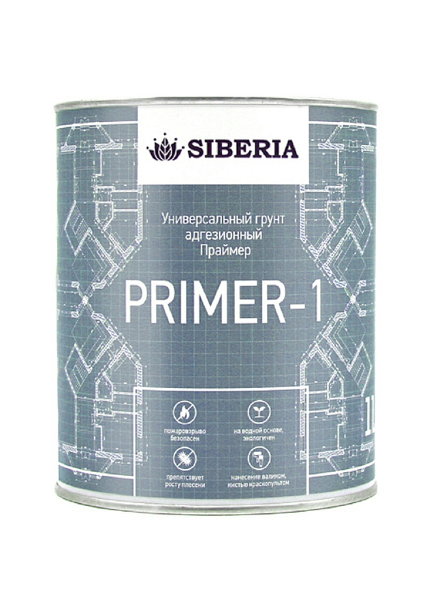 Адгезионная акриловая грунтовка для сложных поверхностей Siberia Primer-1 (цв. белый / 1 л. / до 8,5 кв. м.). Товар уцененный