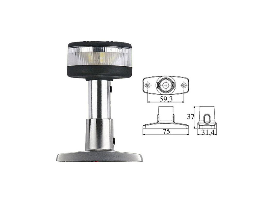 Светодиодный топовый огонь Easterner 12 В LED клотиковый на стойке 102 мм для лодки, катера, судна (круговой, стояночный, якорный) влагозащищенный