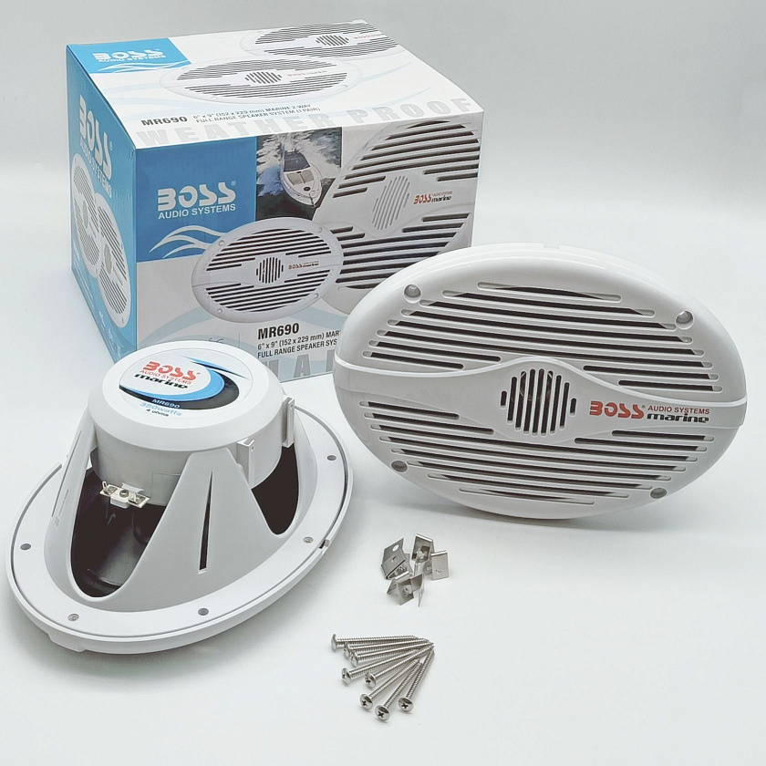 Морская акустика BOSS MR690 350 Вт, овальные 6''x9'' комплект динамиков 2 шт, колонки для лодки, катера, яхты, мототехники, улицы водонепроницаемые 2-полосные всепогодные цв. белый