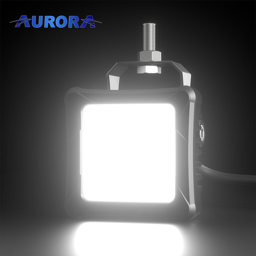 Комплект светодиодных фар Аврора (2 шт.) ALO-D3-2-P23-RGB, 30 ватт, 12 - 24 В, дальний свет 10 / противотуманная LED фара Aurora с подсветкой RGB на квадроцикл, крышу автомобиля, лодку и др. техник