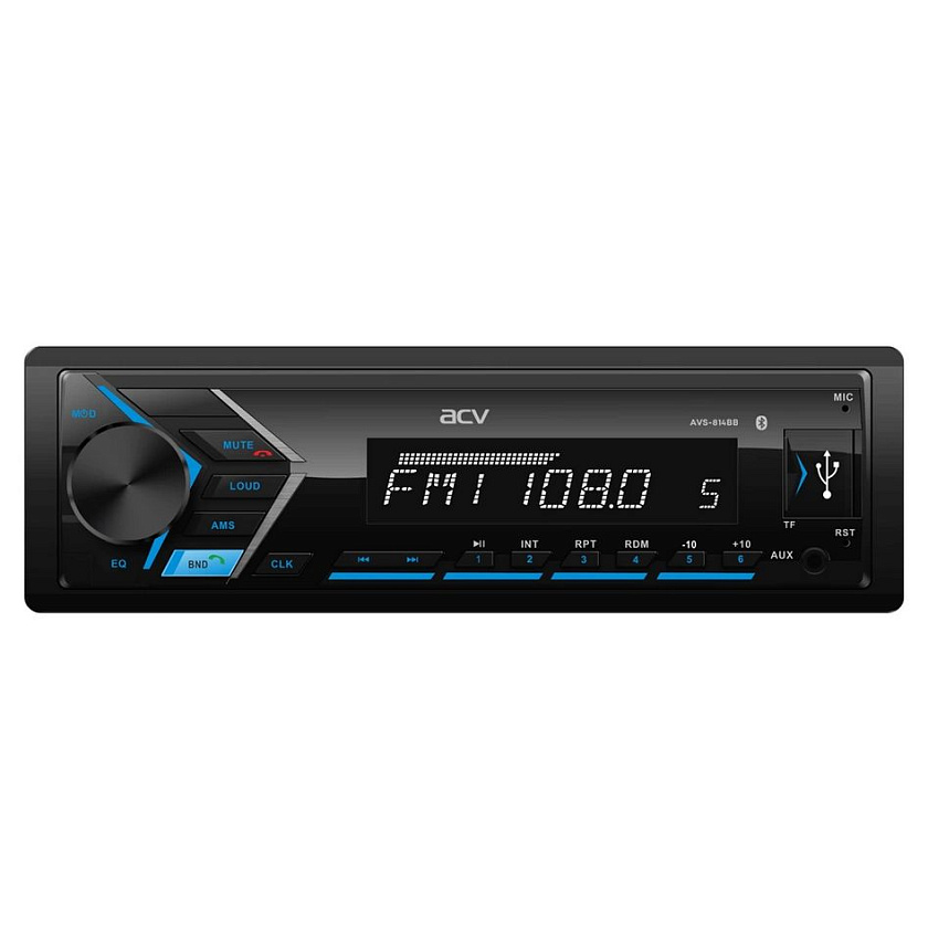 Магнитола в машину ACV AVS-814BB, 1 din, блютуз, USB/AUX/SD/FM/4*50 автомагнитола автомобильная 1 дин, цвет подсветки синий